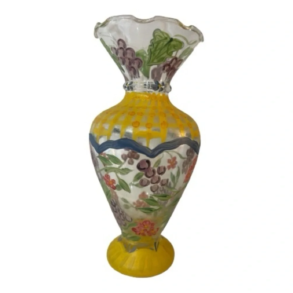 Tracy Porter Blue and Yellow Floral Vase EUC